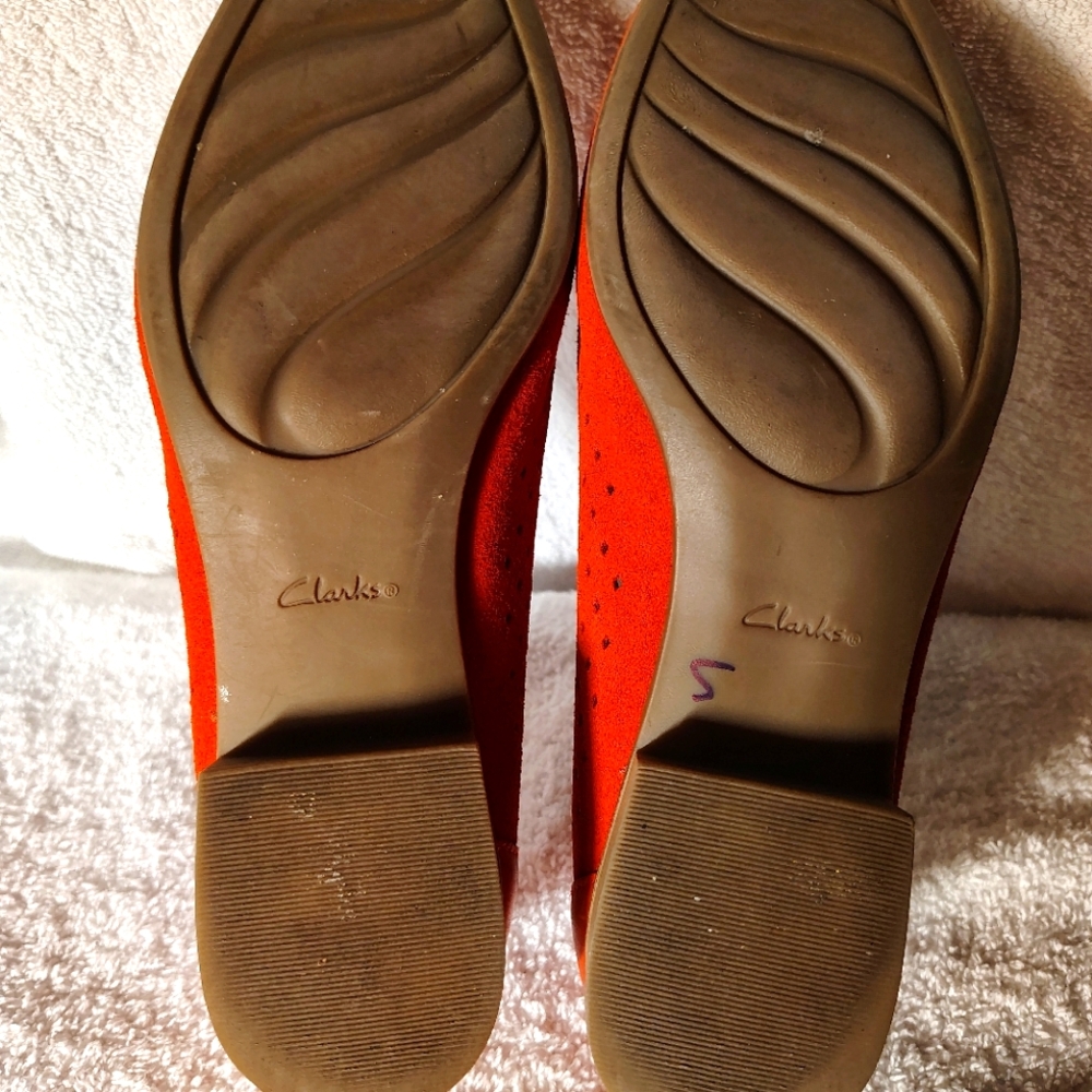 Clarks Red Heels with Curved Sole Design
